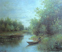 Paysage avec un bateau.